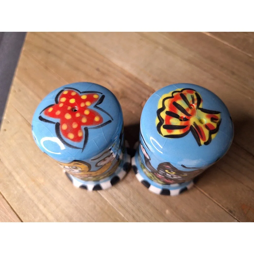 Hand Painted Ceramic Purrmaid Cat Mermaid Salt and Pepper Shakers Under the Sea